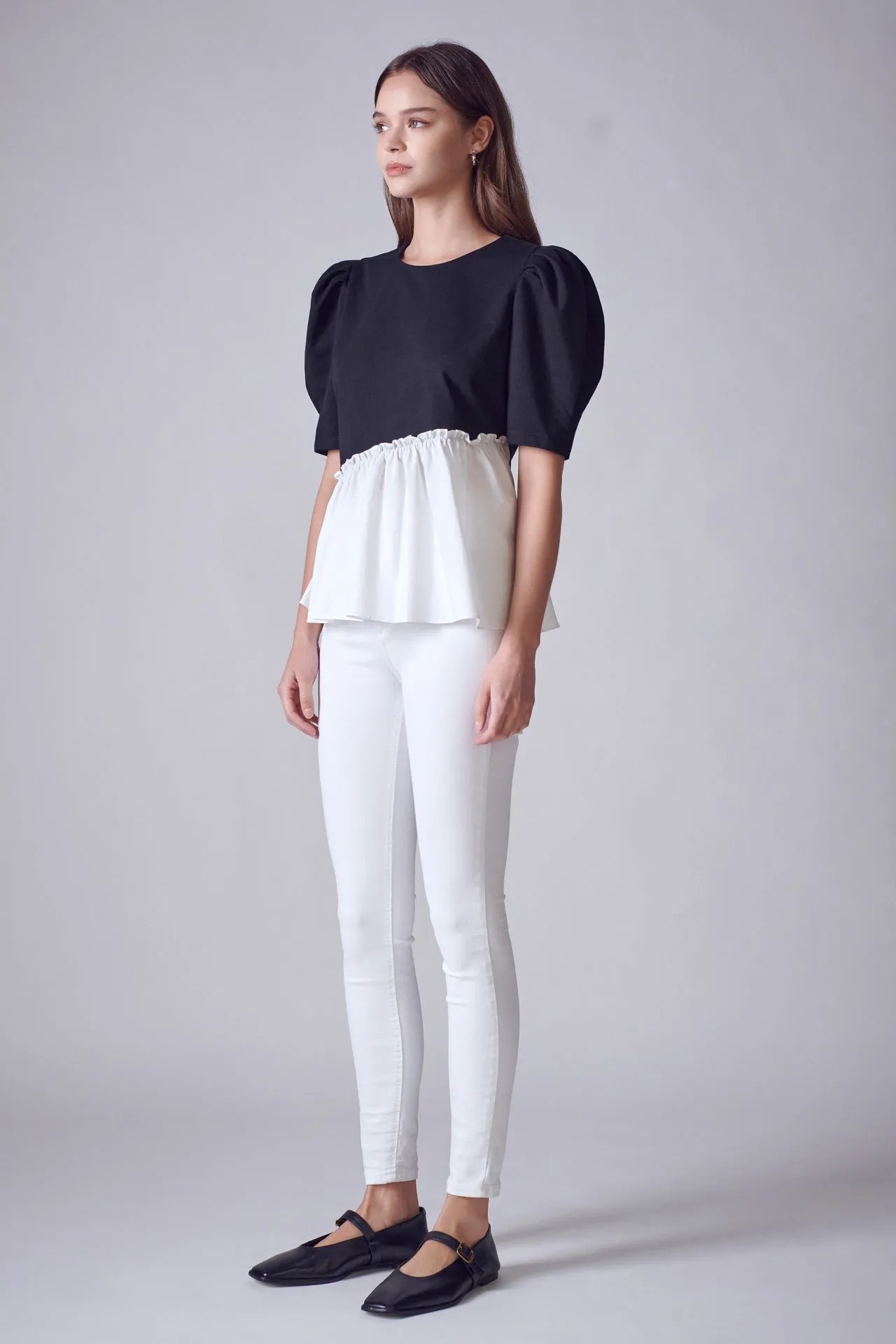 English Factory - Mixed Media Peplum Contrast Top