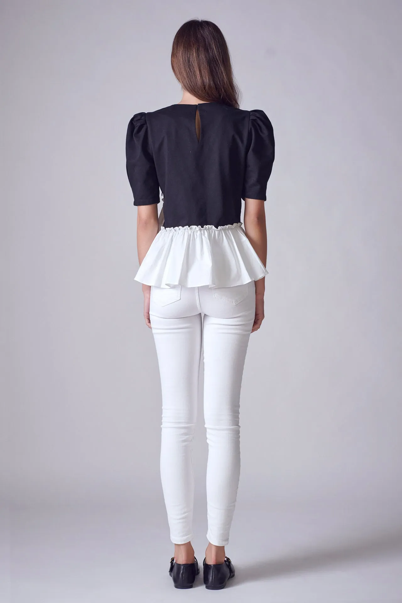 English Factory - Mixed Media Peplum Contrast Top