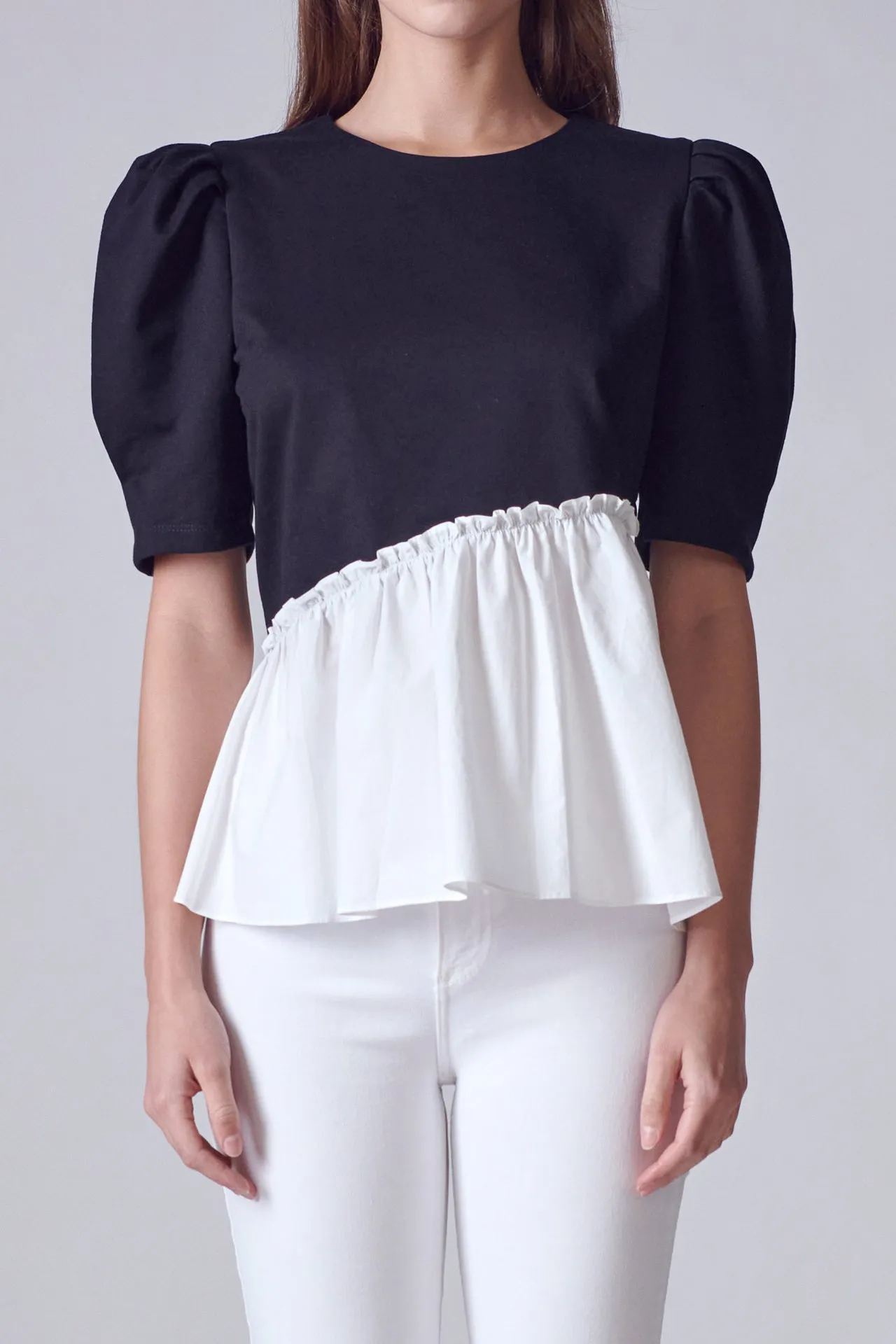 English Factory - Mixed Media Peplum Contrast Top