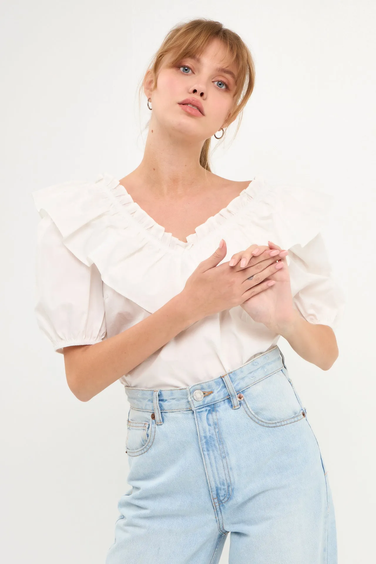 English Factory - Ruffle Detail Puff Sleeve Top