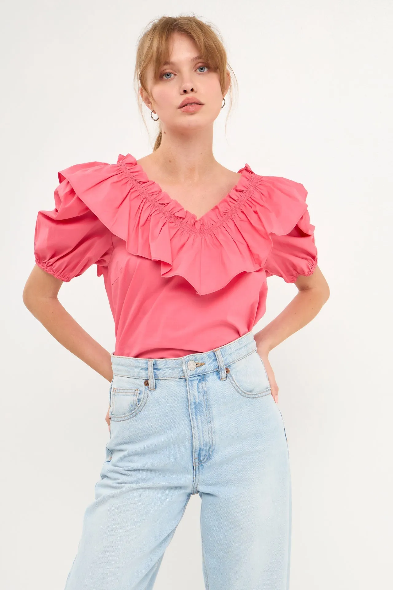 English Factory - Ruffle Detail Puff Sleeve Top