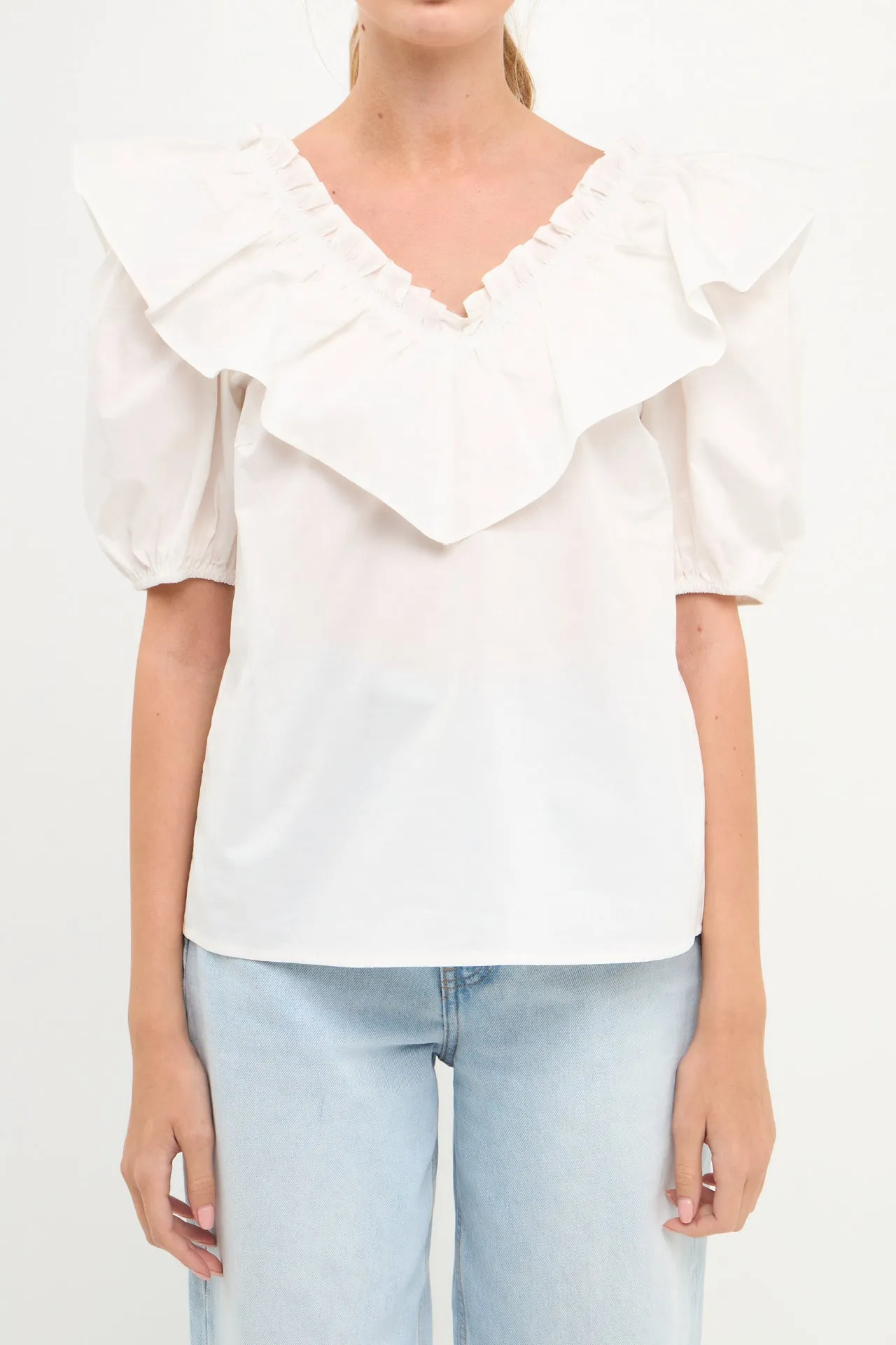 English Factory - Ruffle Detail Puff Sleeve Top