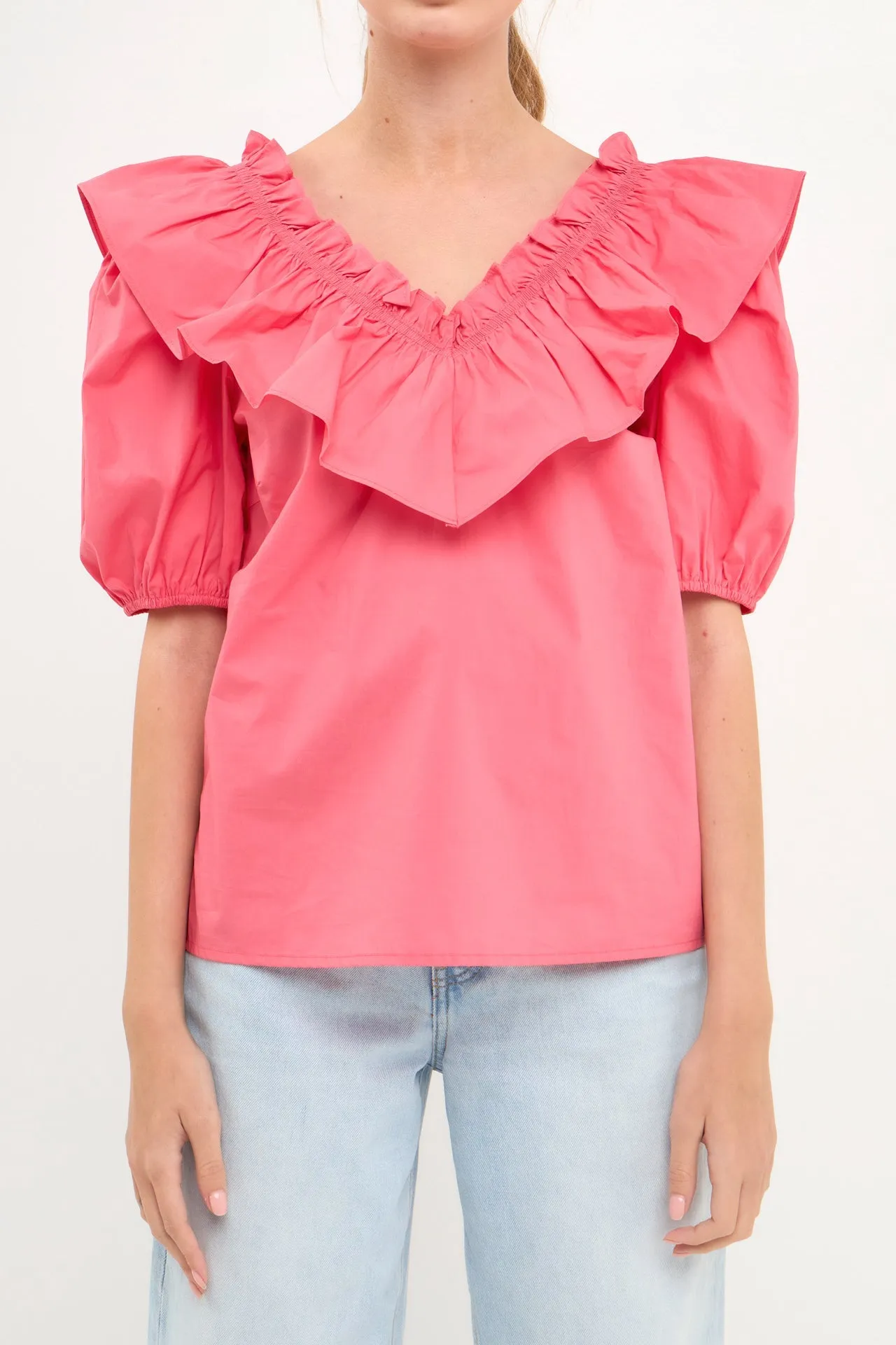 English Factory - Ruffle Detail Puff Sleeve Top