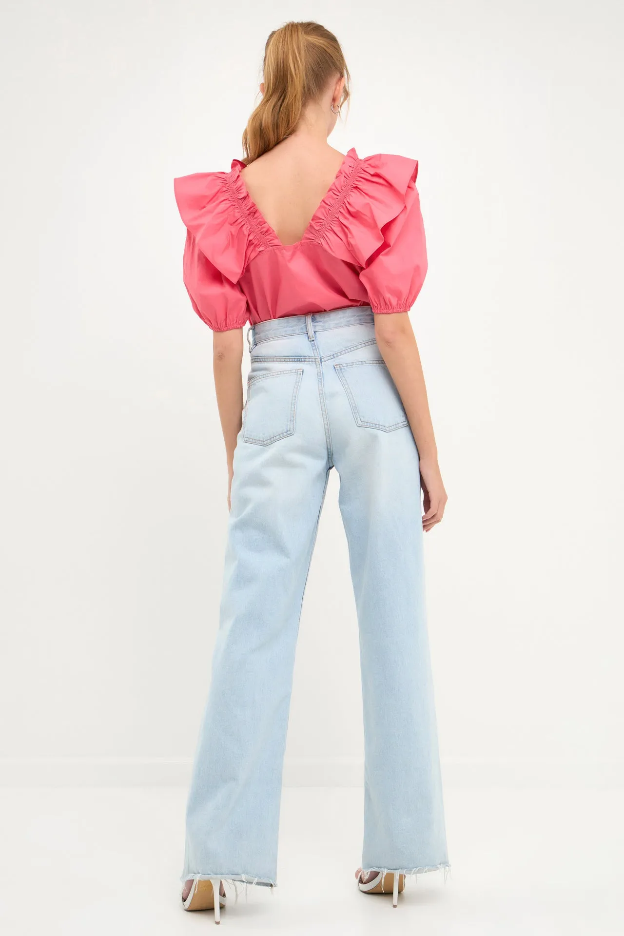 English Factory - Ruffle Detail Puff Sleeve Top