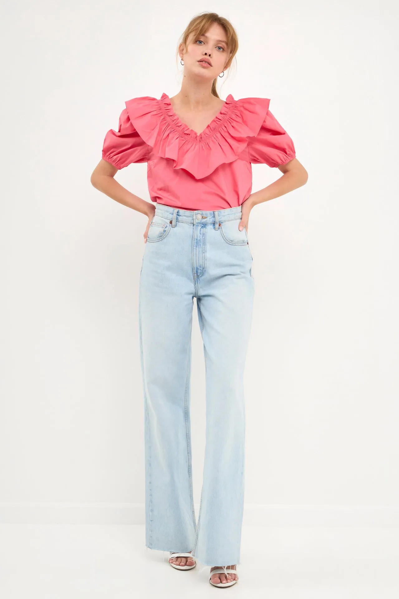 English Factory - Ruffle Detail Puff Sleeve Top