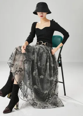 Fashion Grey Embroideried Exra Large Hem Tulle Skirts Fall ML0494