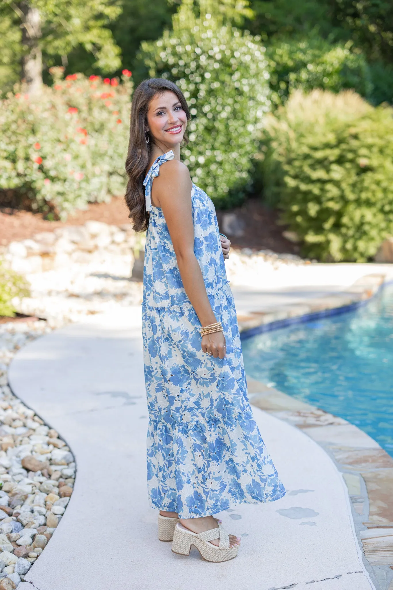 Floral Glam Blue Maxi Dress