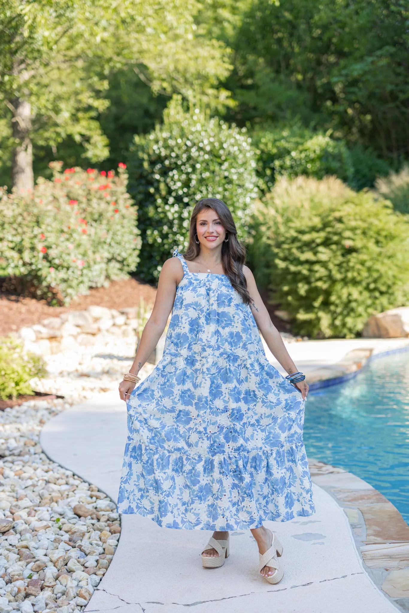 Floral Glam Blue Maxi Dress