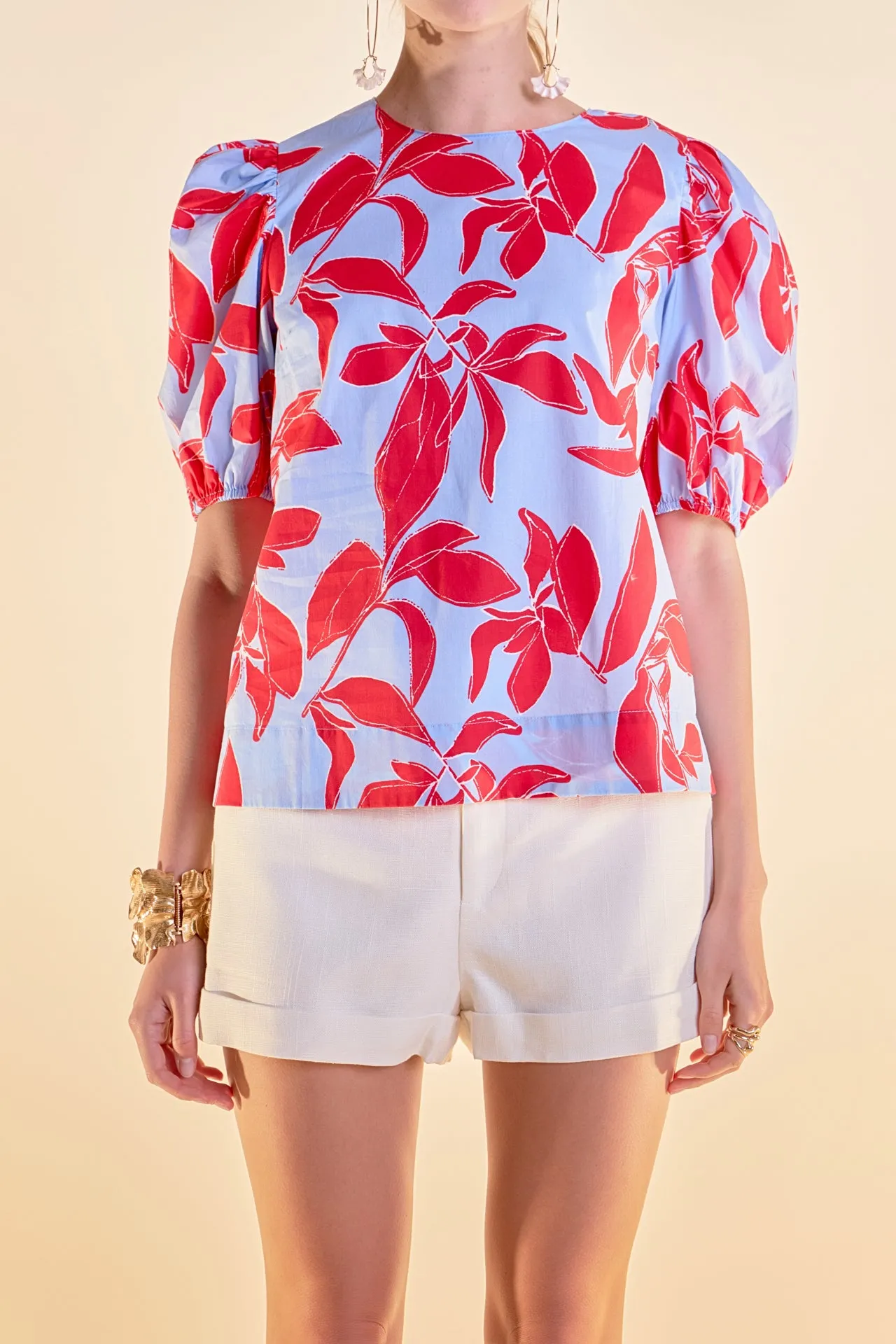 Floral Print Puff Short Sleeve Top