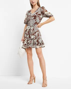 Floral Print Tiered Ruffle Tie Belt Mini Dress in Print