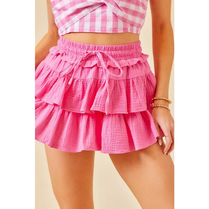 Flounce Gauze Mini Skort