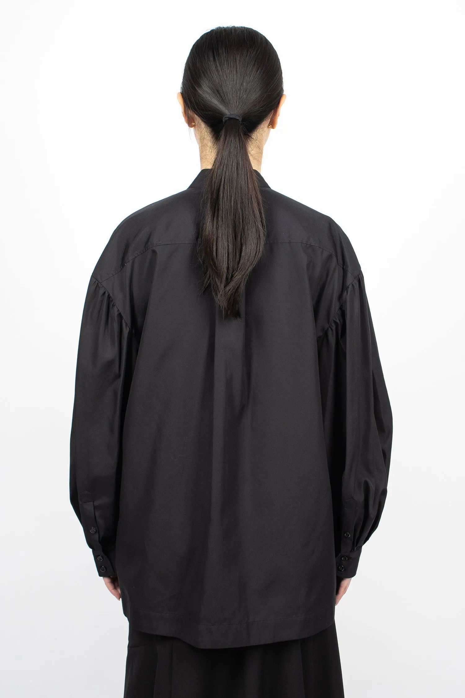 Front Bow Puff Sleeve Shirt Black