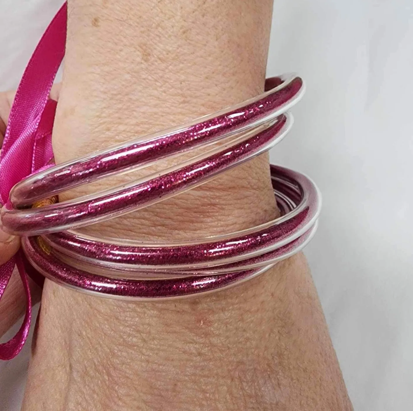 Fushia Jelly Tube Guitar Bracelet Set