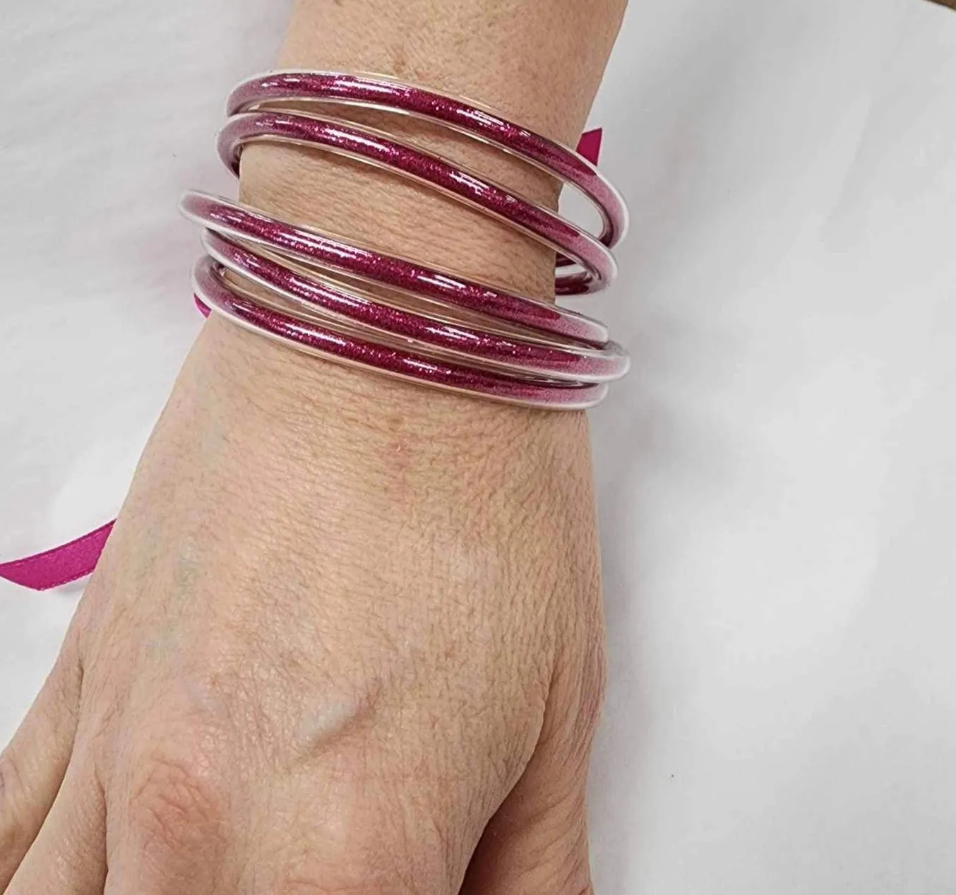 Fushia Jelly Tube Guitar Bracelet Set