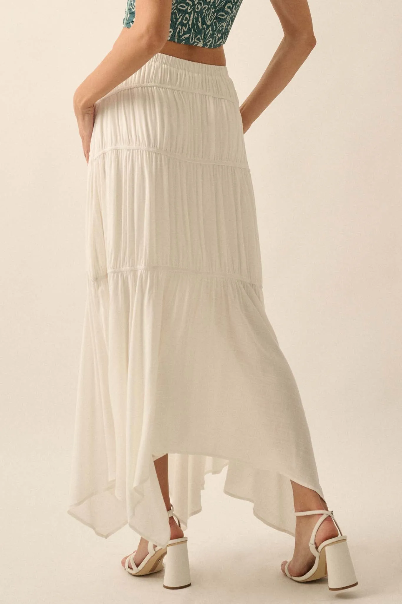 Gentle Winds Tiered Ruffle Handkerchief Maxi Skirt