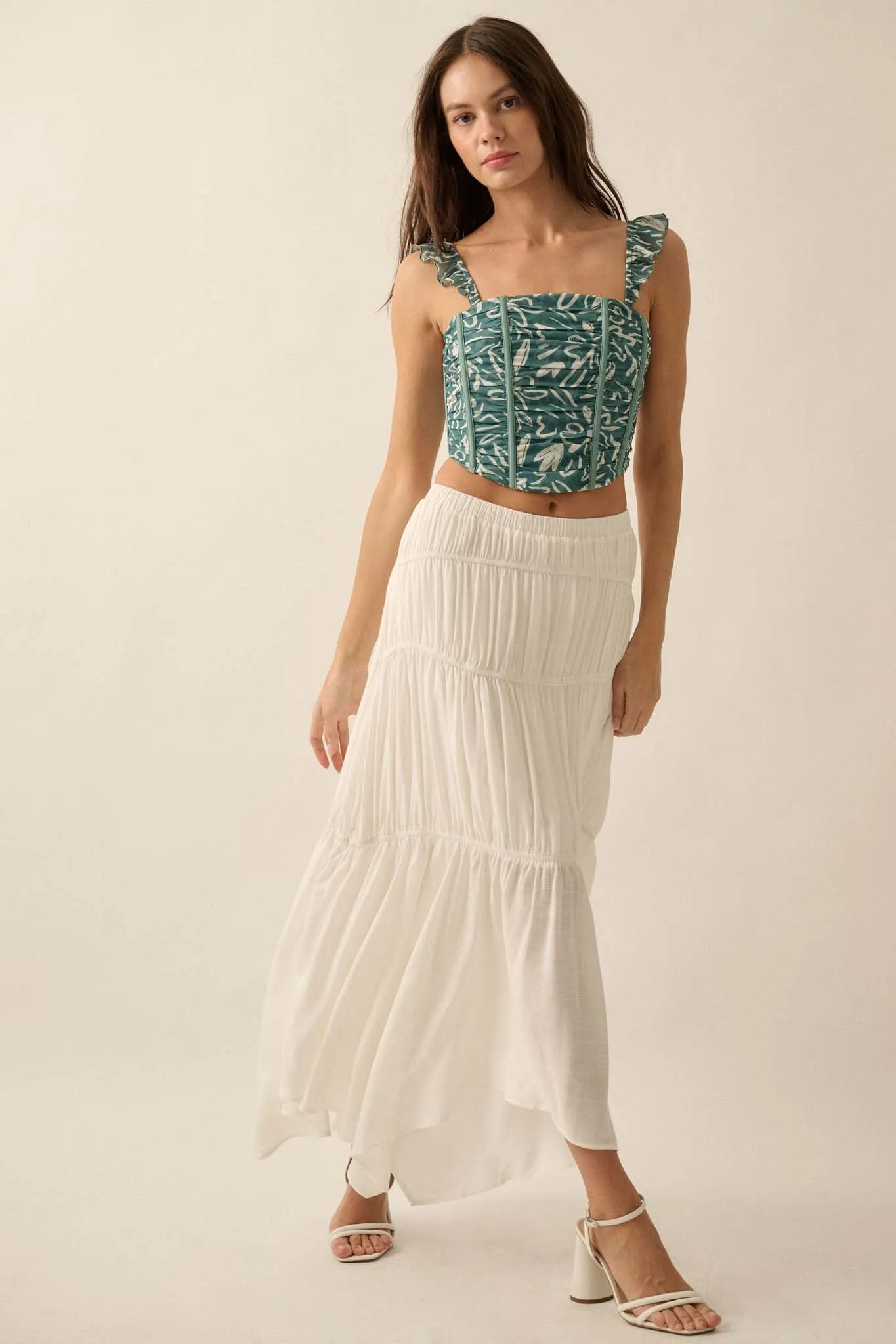 Gentle Winds Tiered Ruffle Handkerchief Maxi Skirt