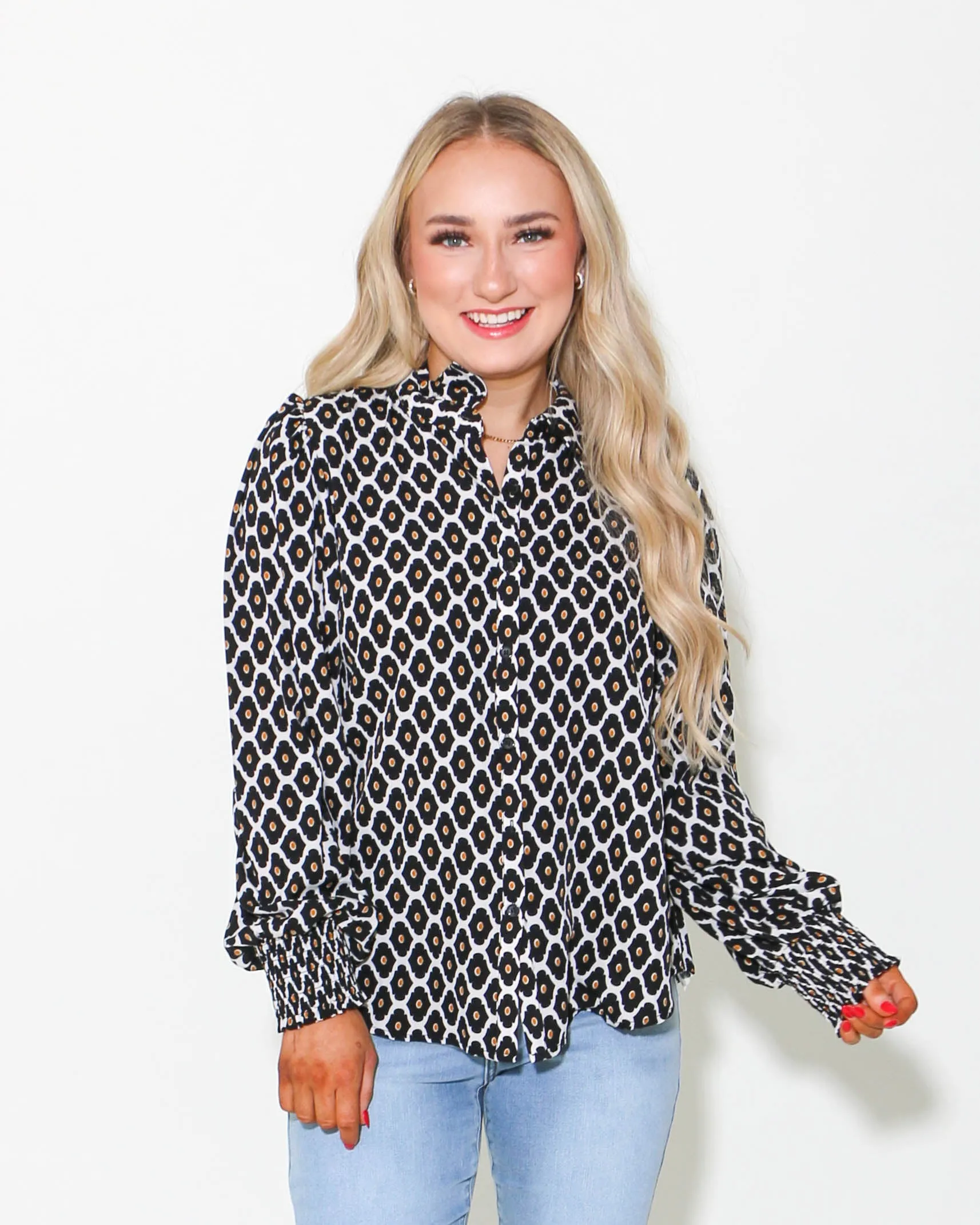 Geometric Print Button-up Top