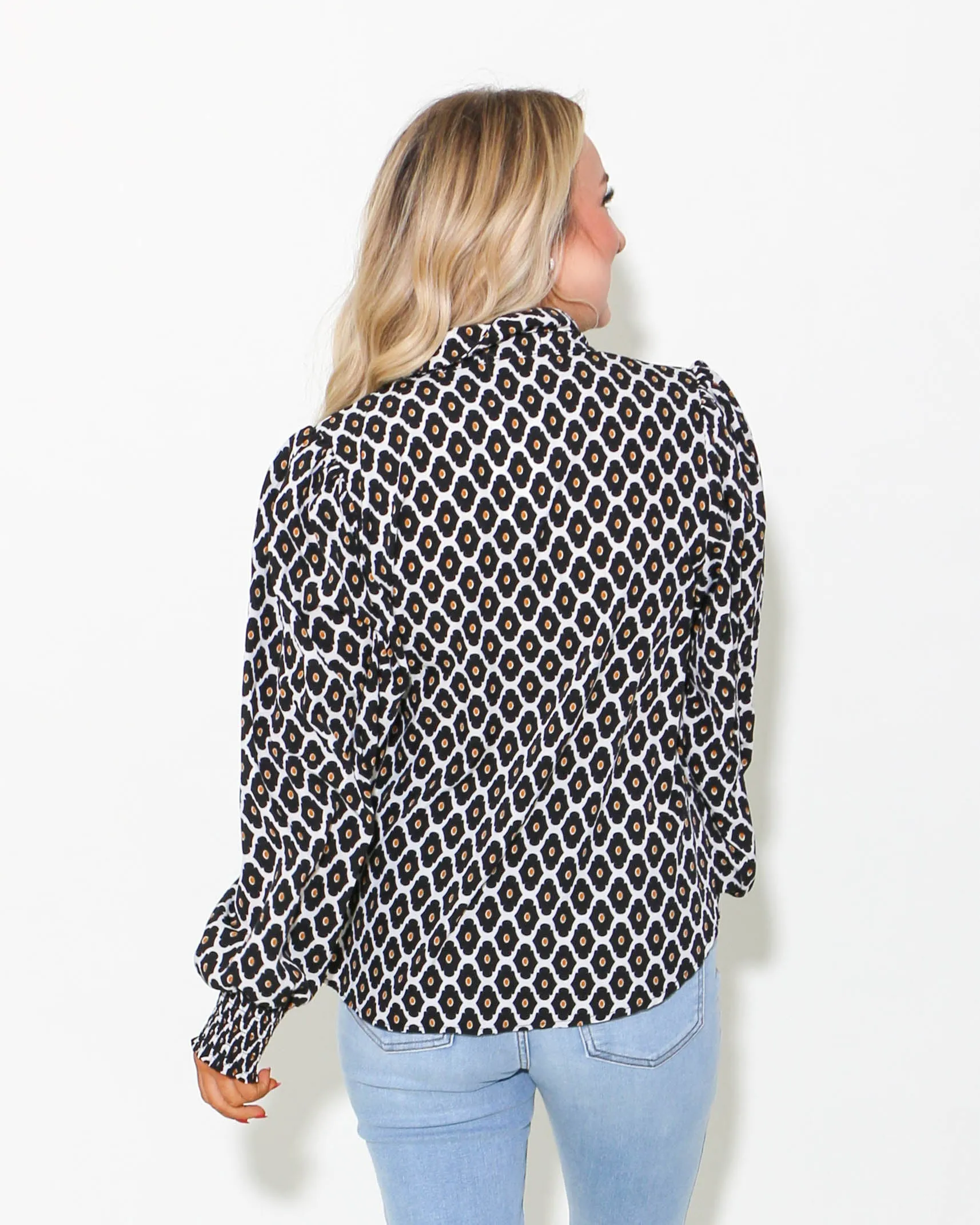 Geometric Print Button-up Top