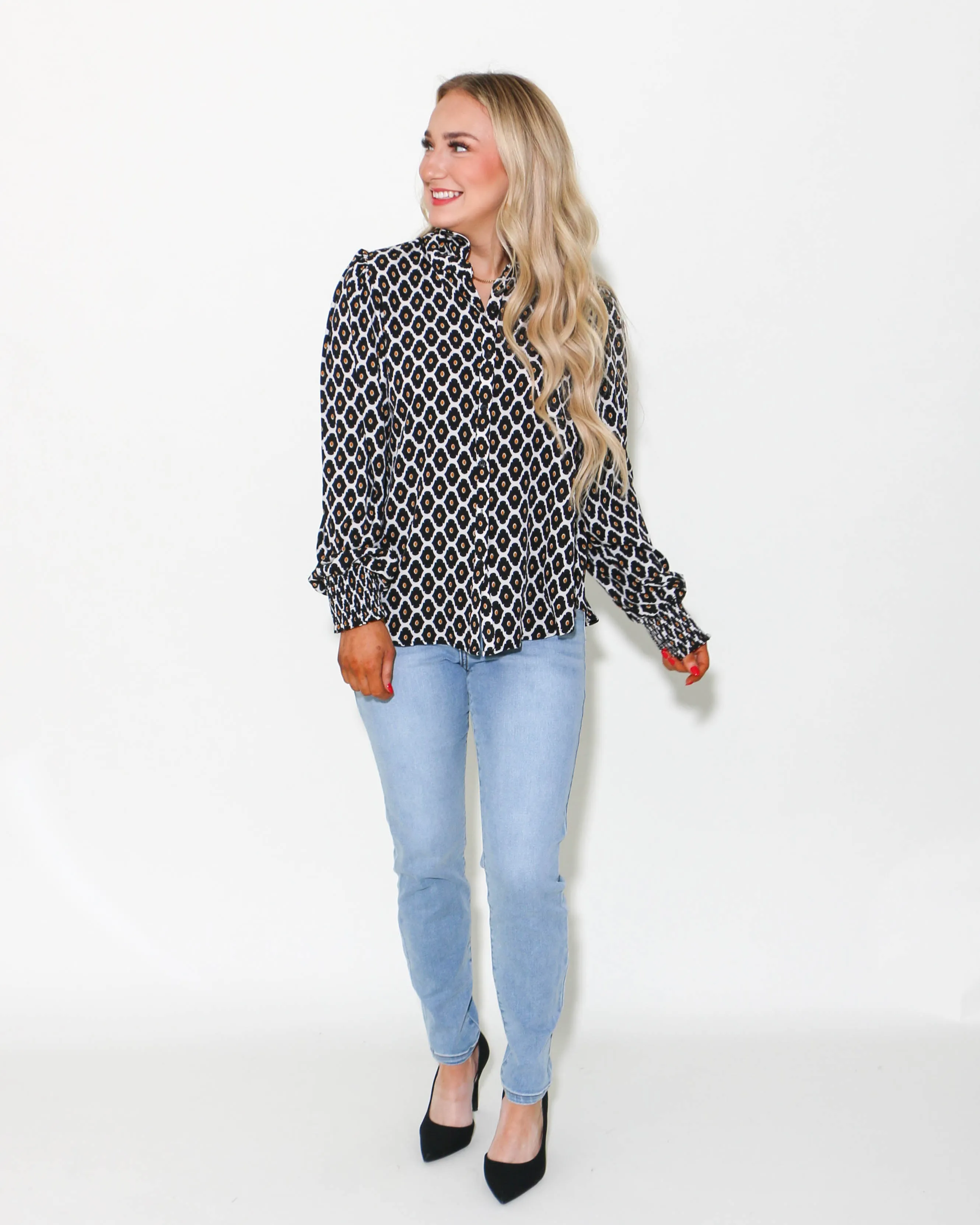 Geometric Print Button-up Top