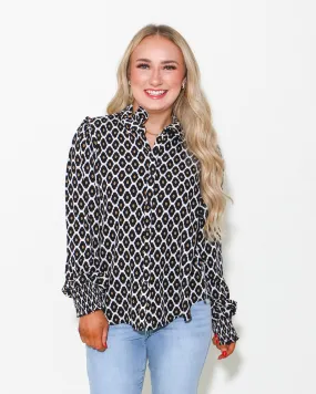 Geometric Print Button-up Top