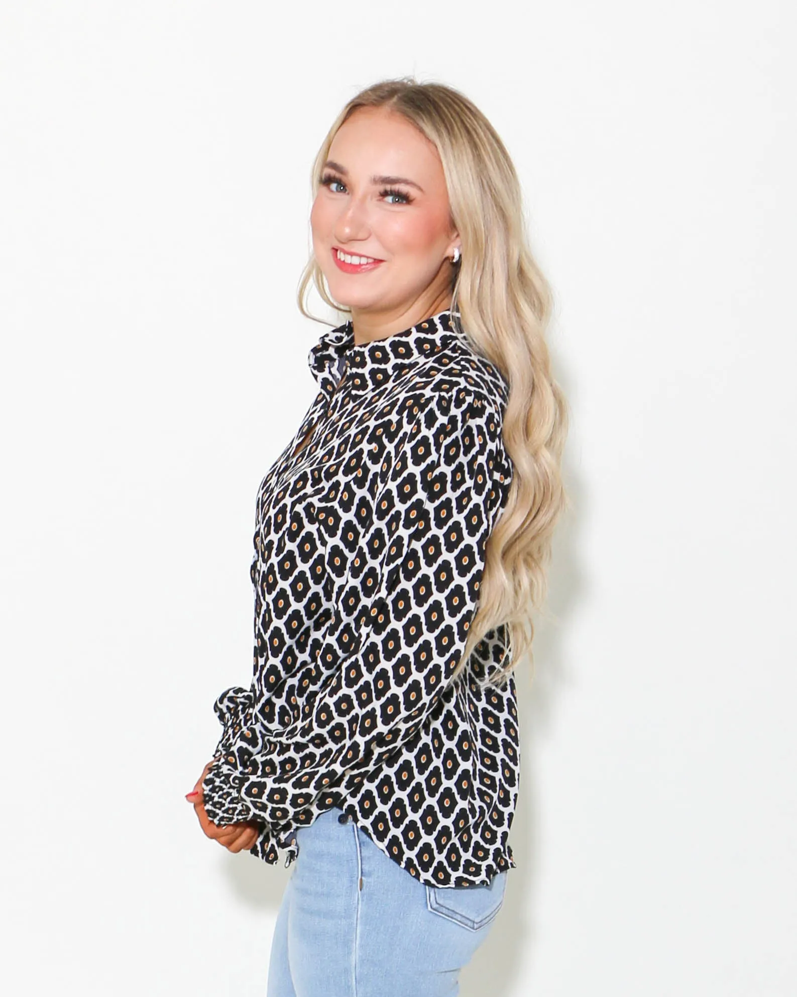 Geometric Print Button-up Top