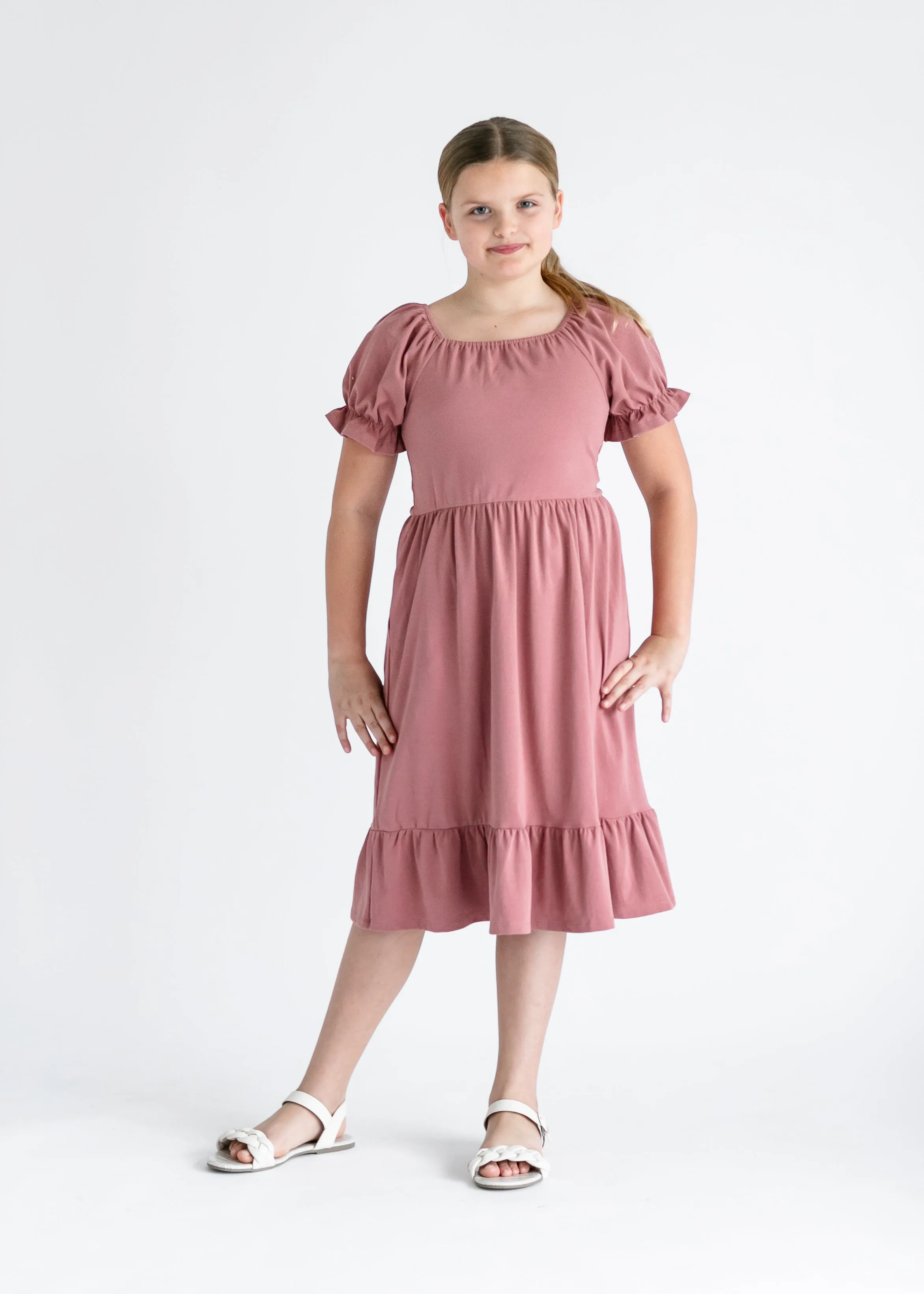 Girl's Aubriel Puff Sleeve Midi Dress - FINAL SALE