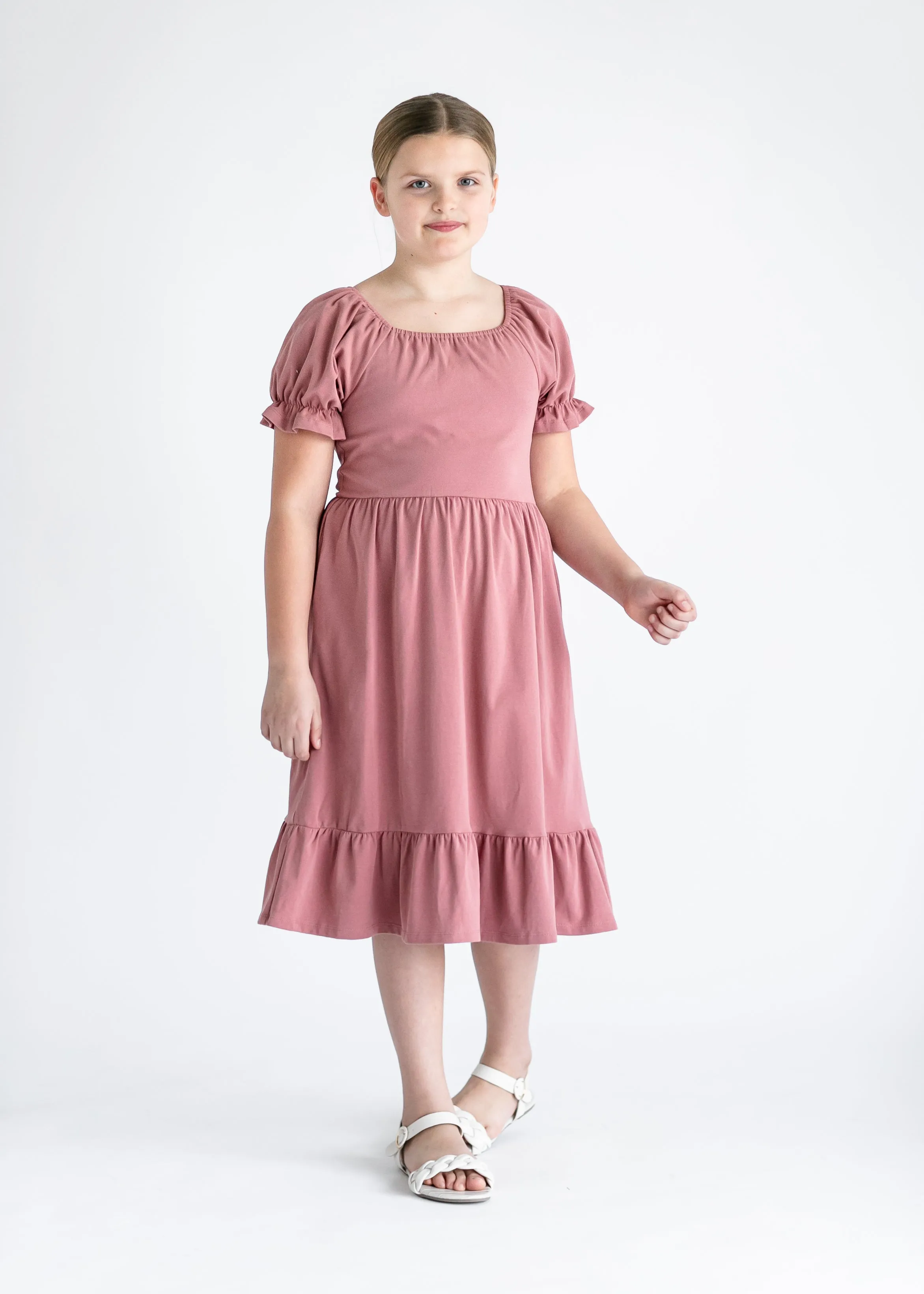 Girl's Aubriel Puff Sleeve Midi Dress - FINAL SALE