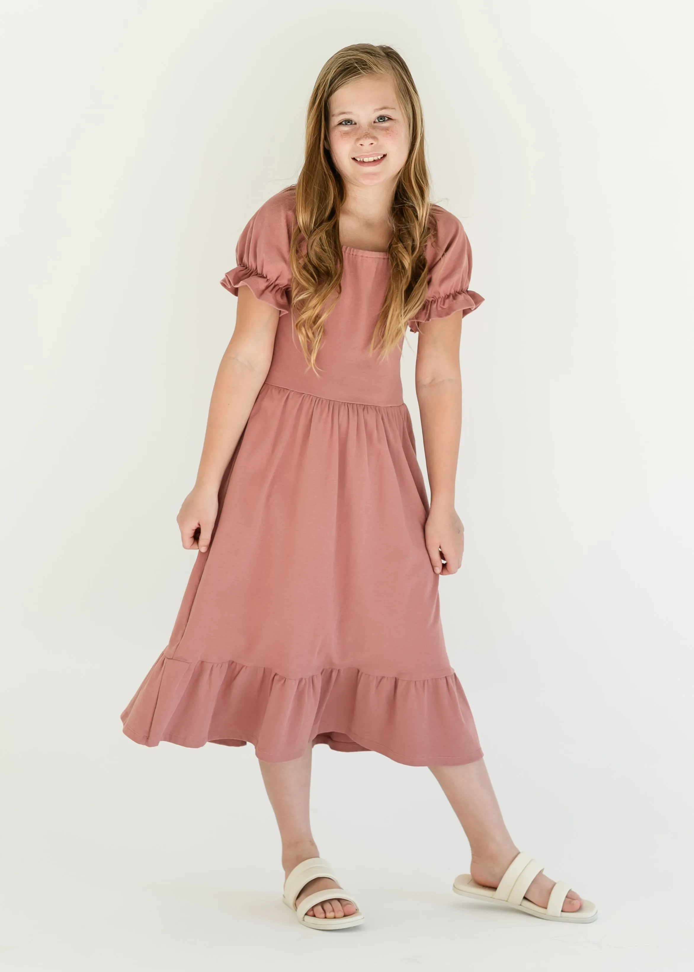 Girl's Aubriel Puff Sleeve Midi Dress - FINAL SALE