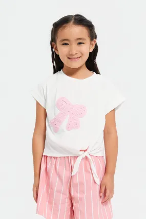 Girls White Crochet Bow T-Shirt