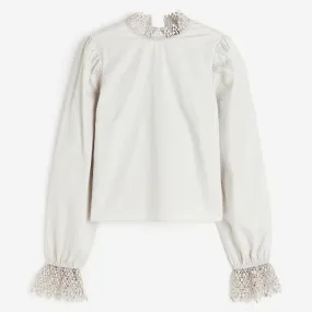 H&M Lace-trimmed Poplin blouse, light gray