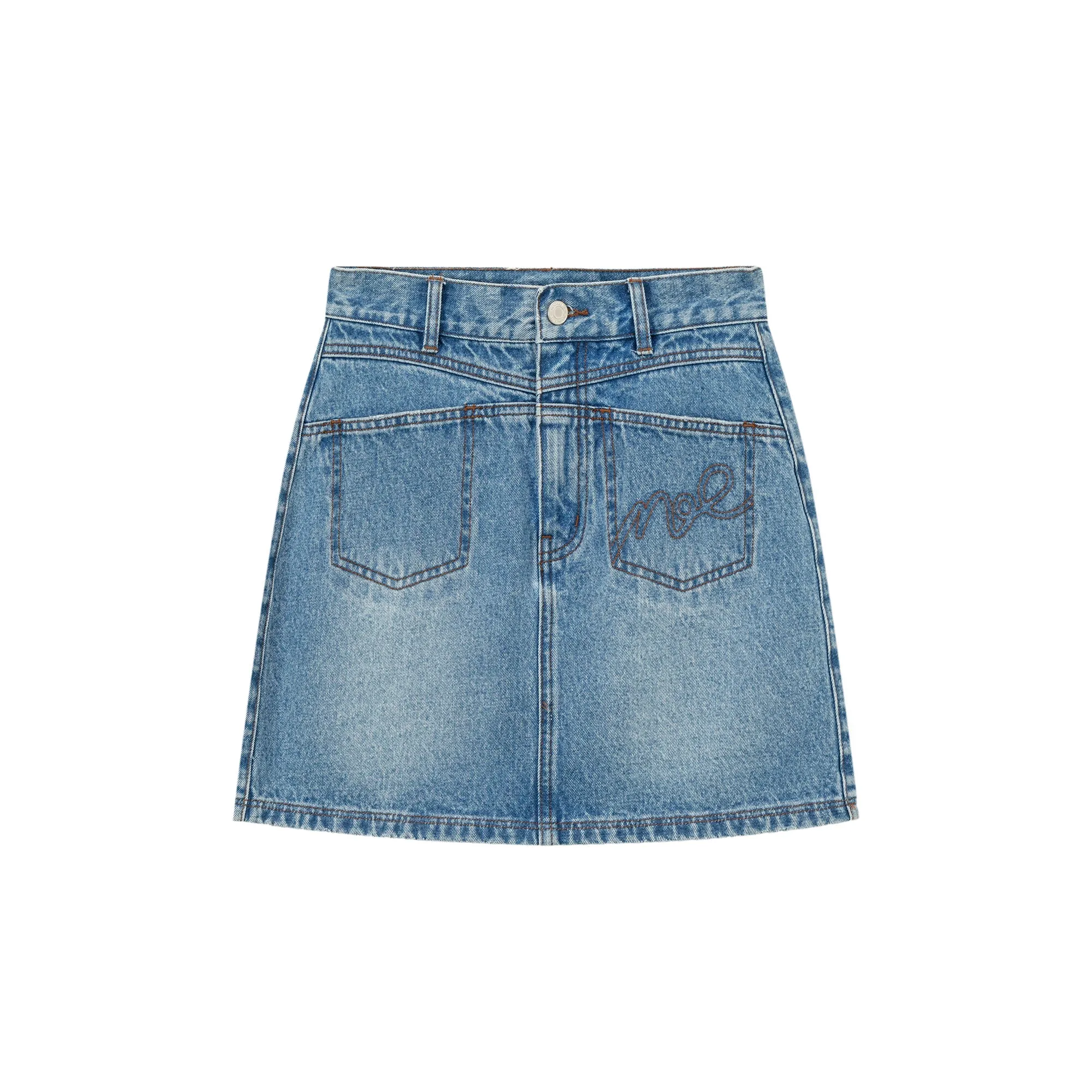 High Waist Logo Pocket Denim Mini Skirt