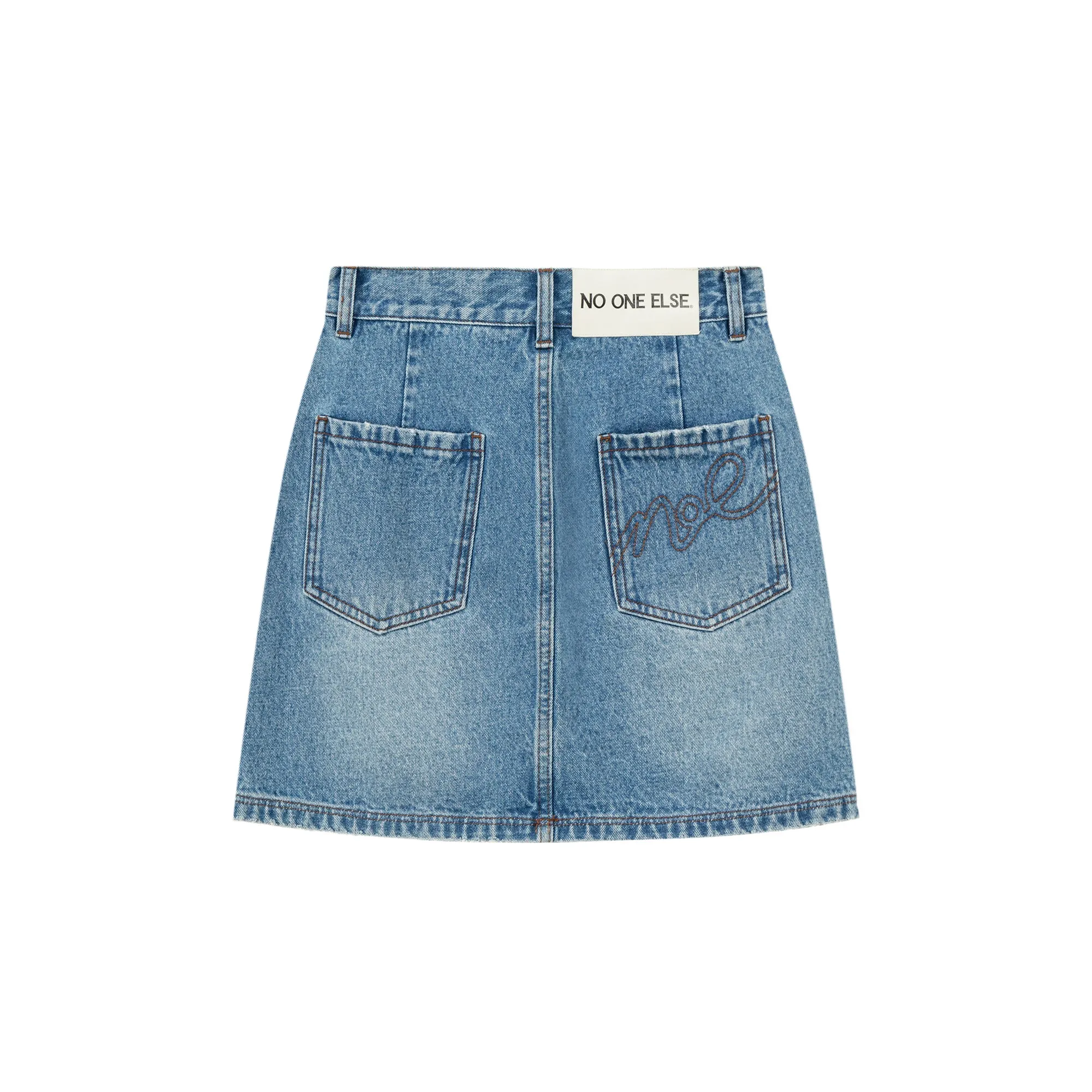 High Waist Logo Pocket Denim Mini Skirt