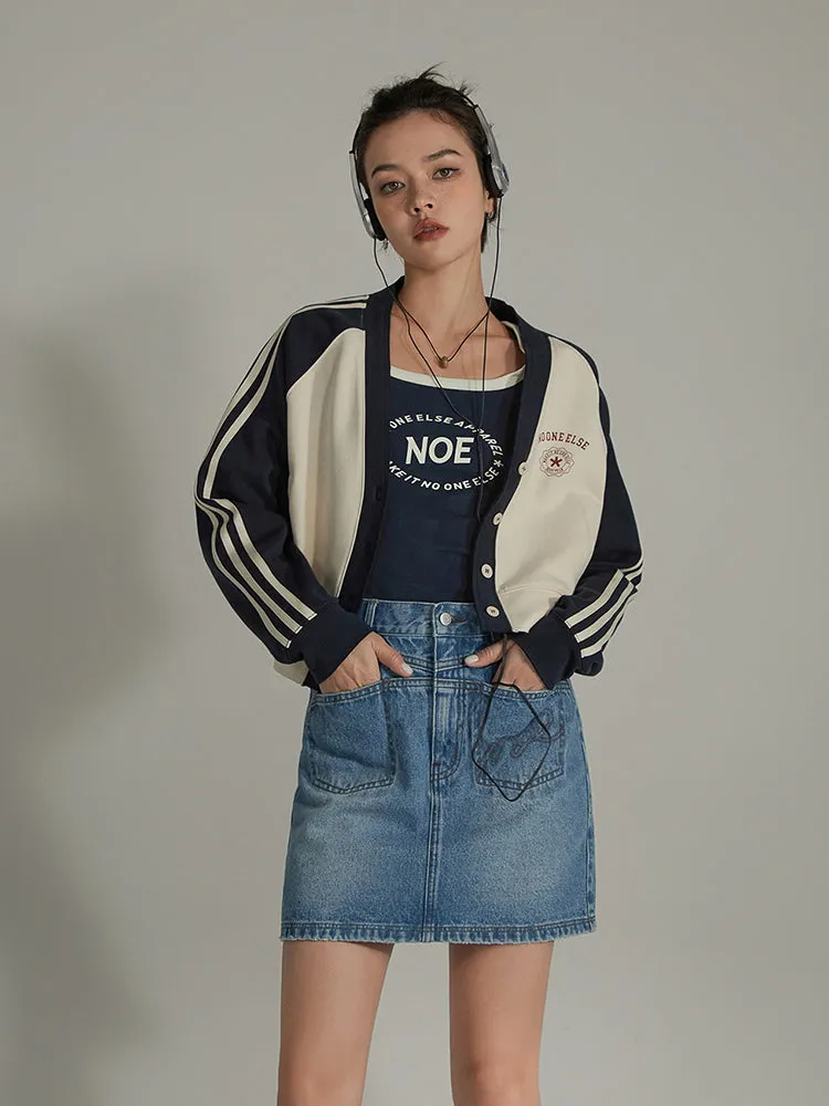 High Waist Logo Pocket Denim Mini Skirt