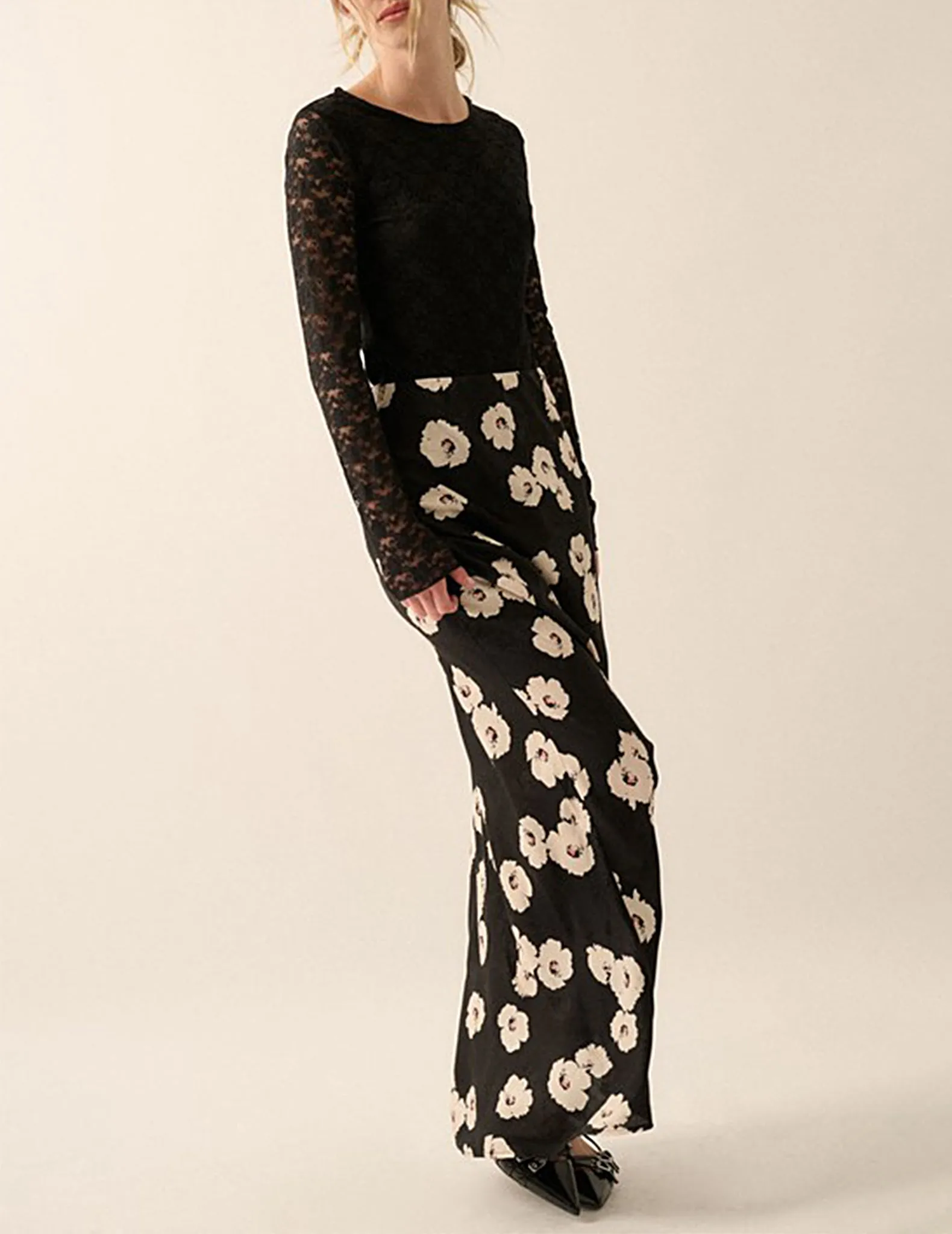 Idalia Black Floral Longline Skirt