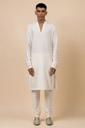 Ivory Kurta With Churidar Sleeves