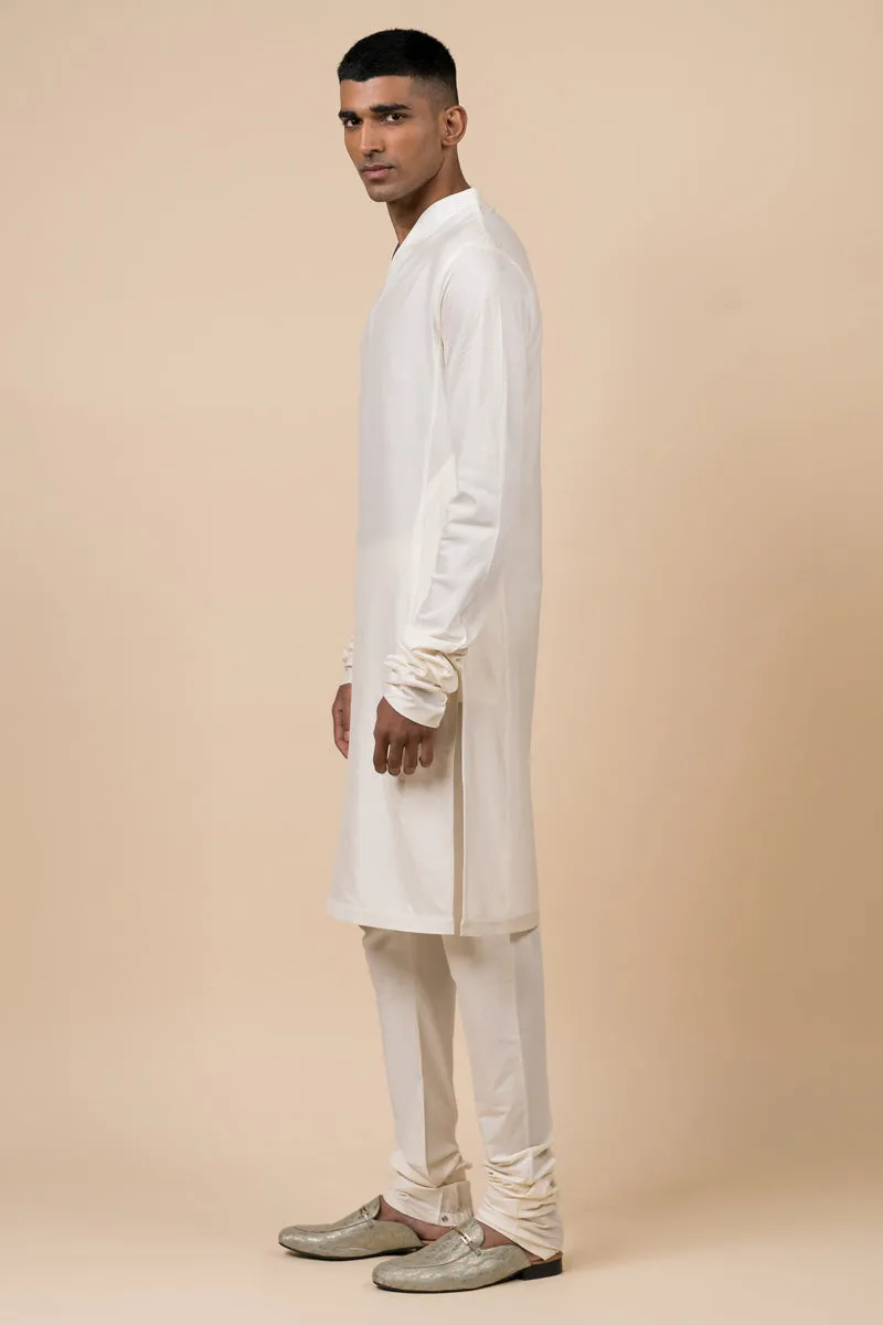 Ivory Kurta With Churidar Sleeves