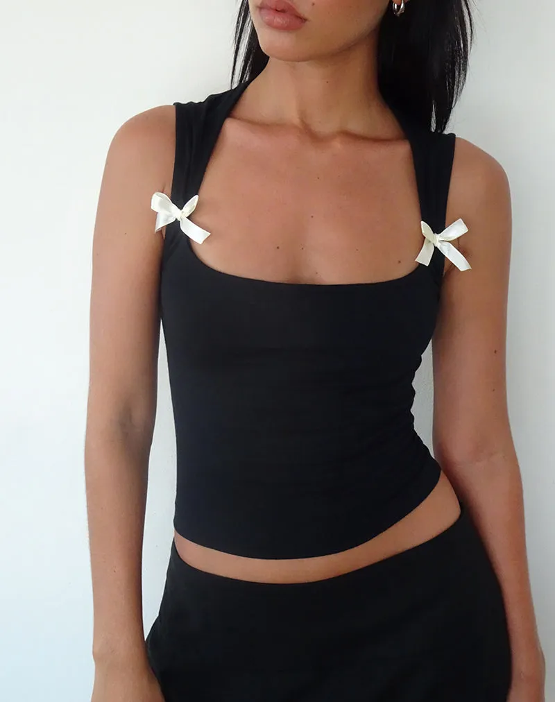 Jiniso Crop Top in Black with Ivory Bows