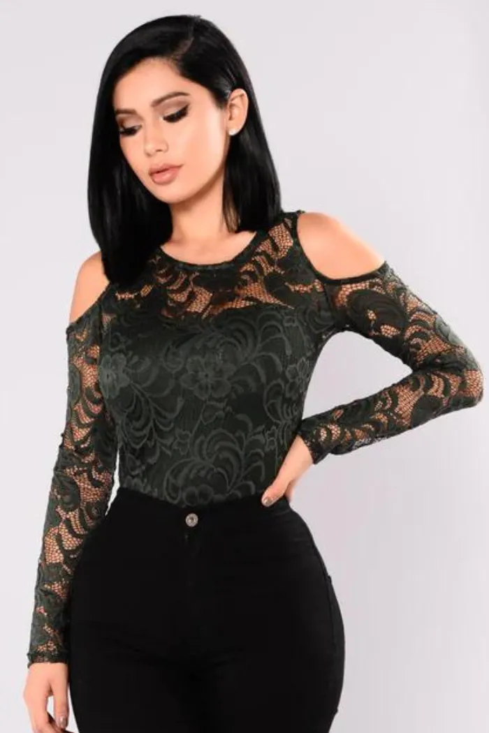 Lace cold shoulder long sleeve