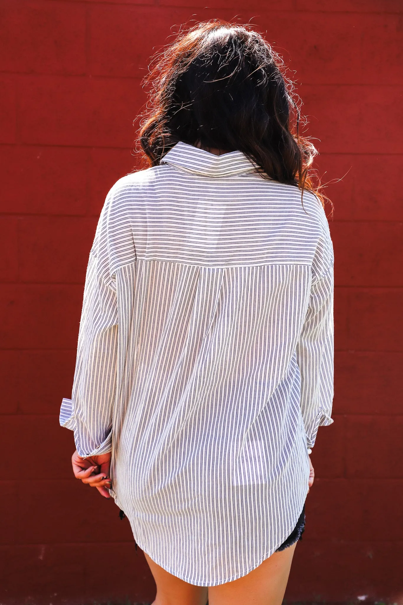 Life Well Lived Pinstripe Button Top