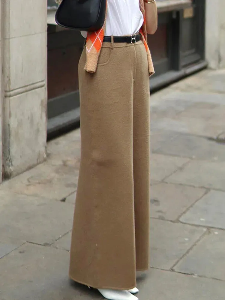 Light Brown Woolen High Waist Maxi Skirt