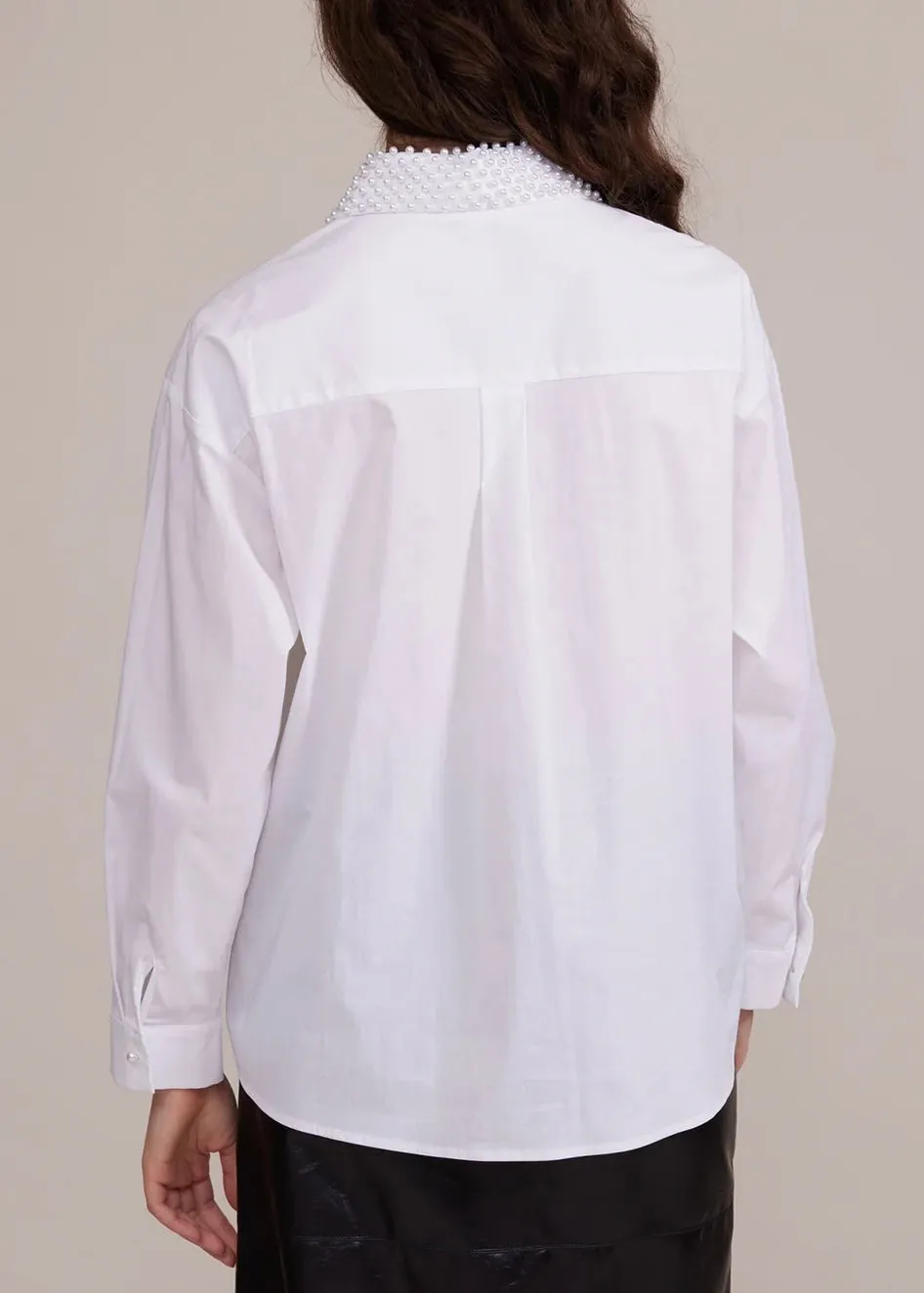 Lucy Paris Torin Pearl Button Down Top | White