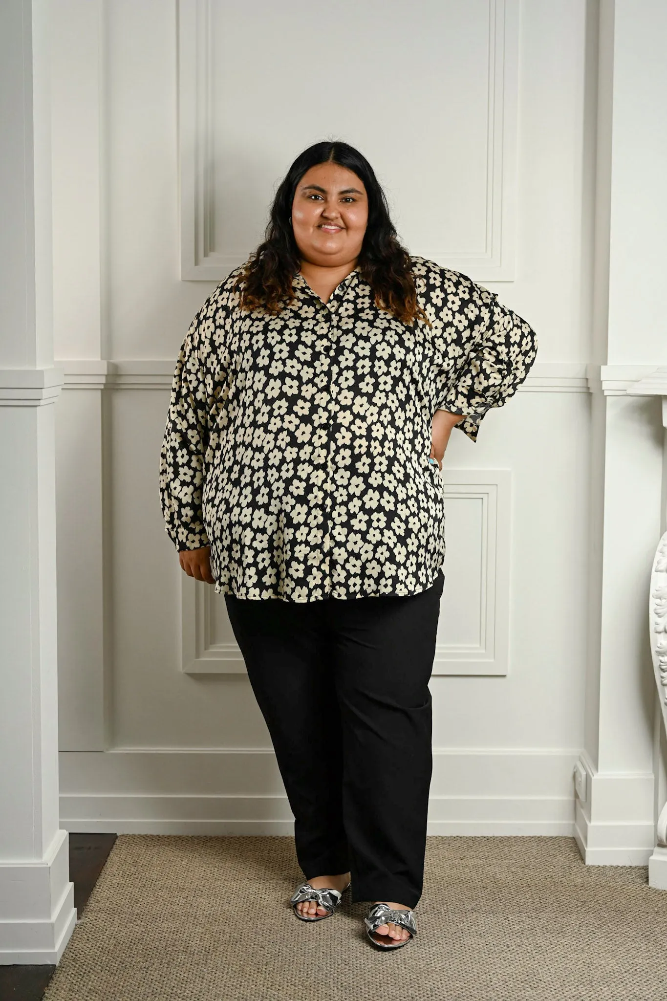 Luella shirt - Black & cream floral