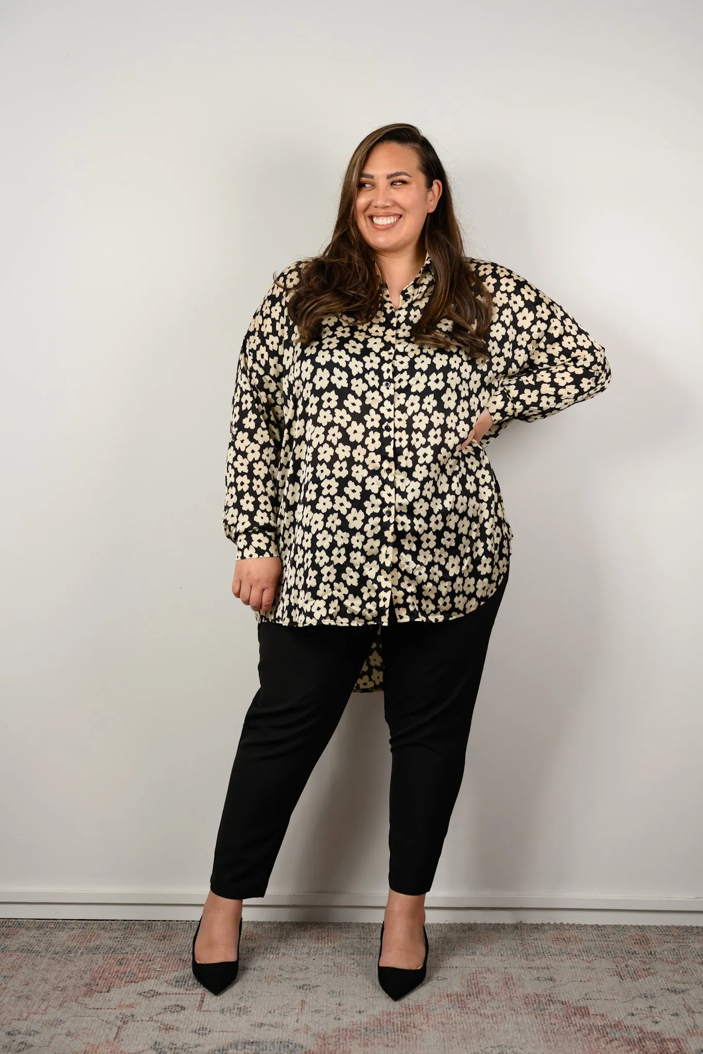 Luella shirt - Black & cream floral