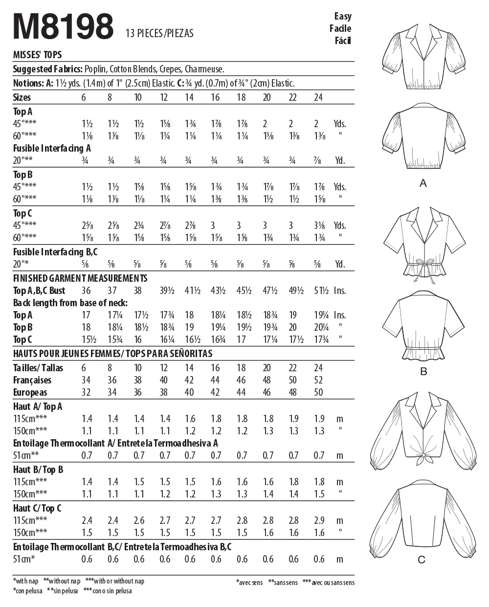 McCall's Pattern M8198 Misses' Tops