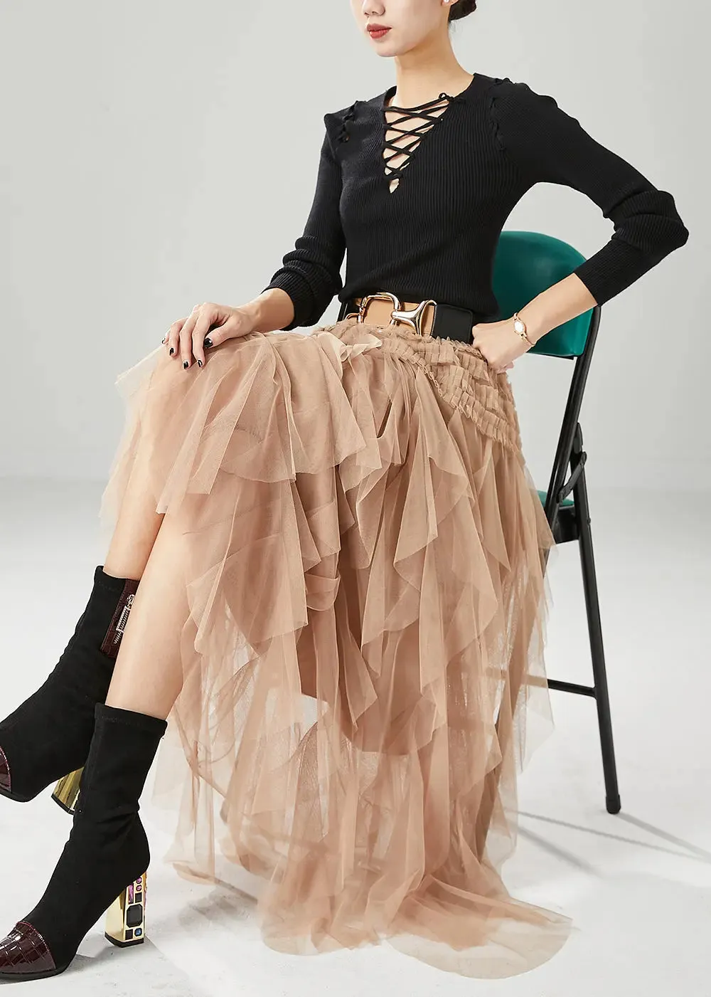 Modern Khaki Ruffled Tulle Skirts Summer ML1221