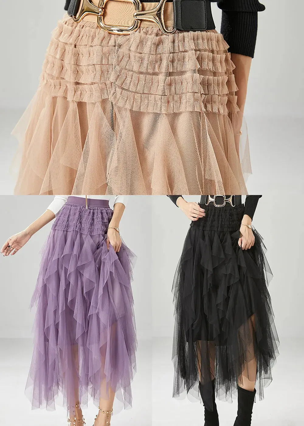 Modern Khaki Ruffled Tulle Skirts Summer ML1221