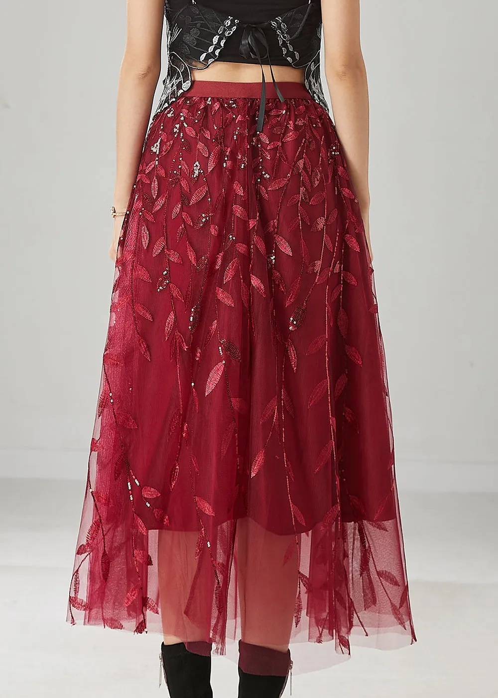 Modern Mulberry Embroidered Sequins Tulle Skirts Spring YU1016