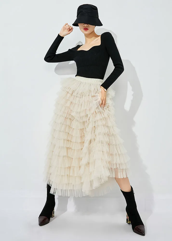 Modern White Elastic Waist Tulle Holiday Skirts Summer LY0841