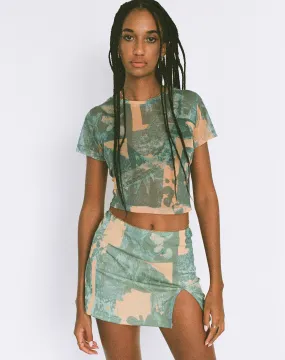 MOTEL X OLIVIA NEILL Pelma Mini Skirt in Collage Floral Shadow Green