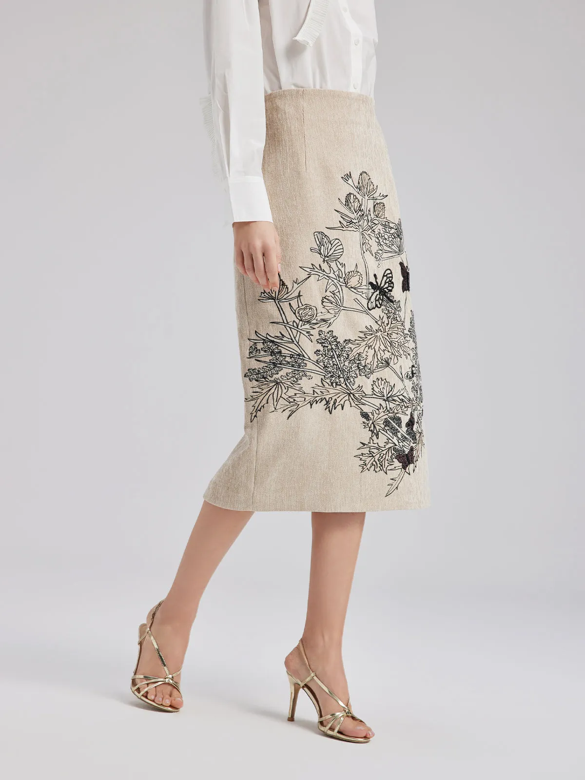 Mystical Oriental Slimming Floral Print Back Slit Skirt